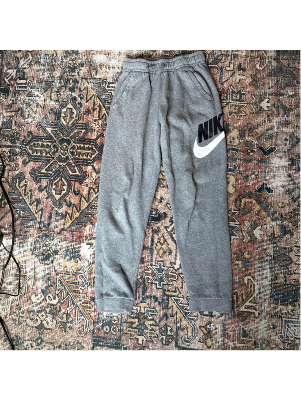 Boys Nike Sweatpants Joggers Size L Grey White